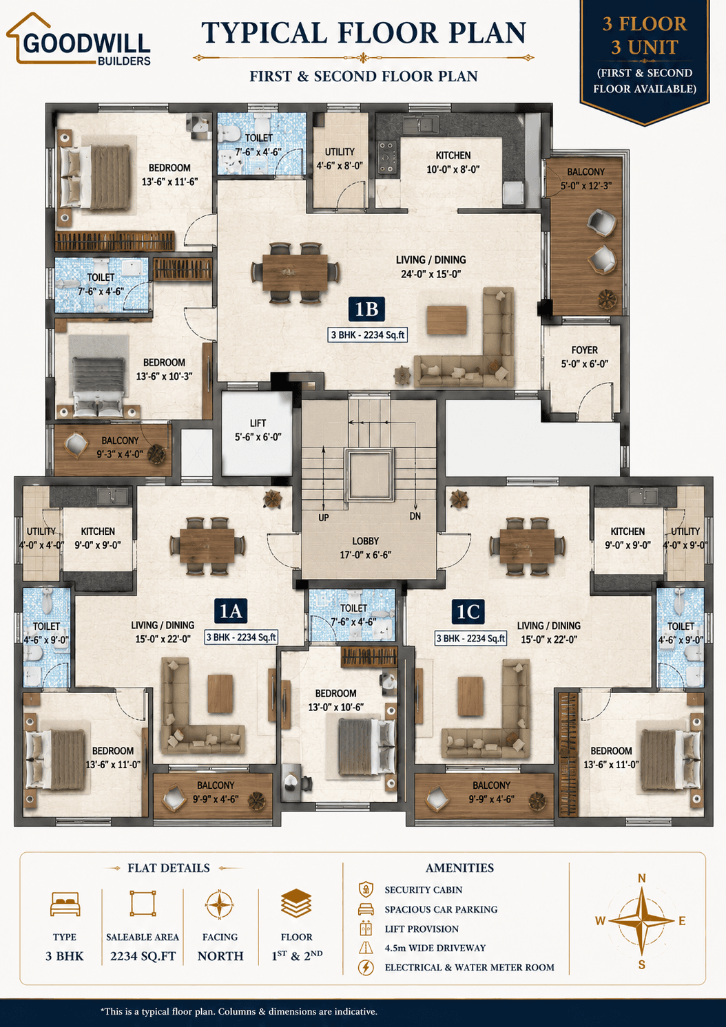 Typical 3 BHK floor plan