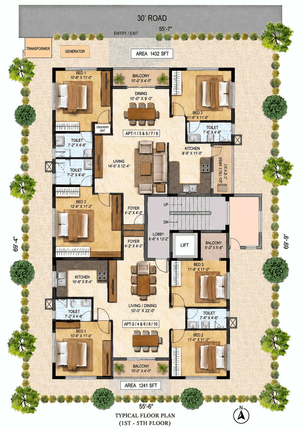 Typical floor plan (1st – 5th floor)
