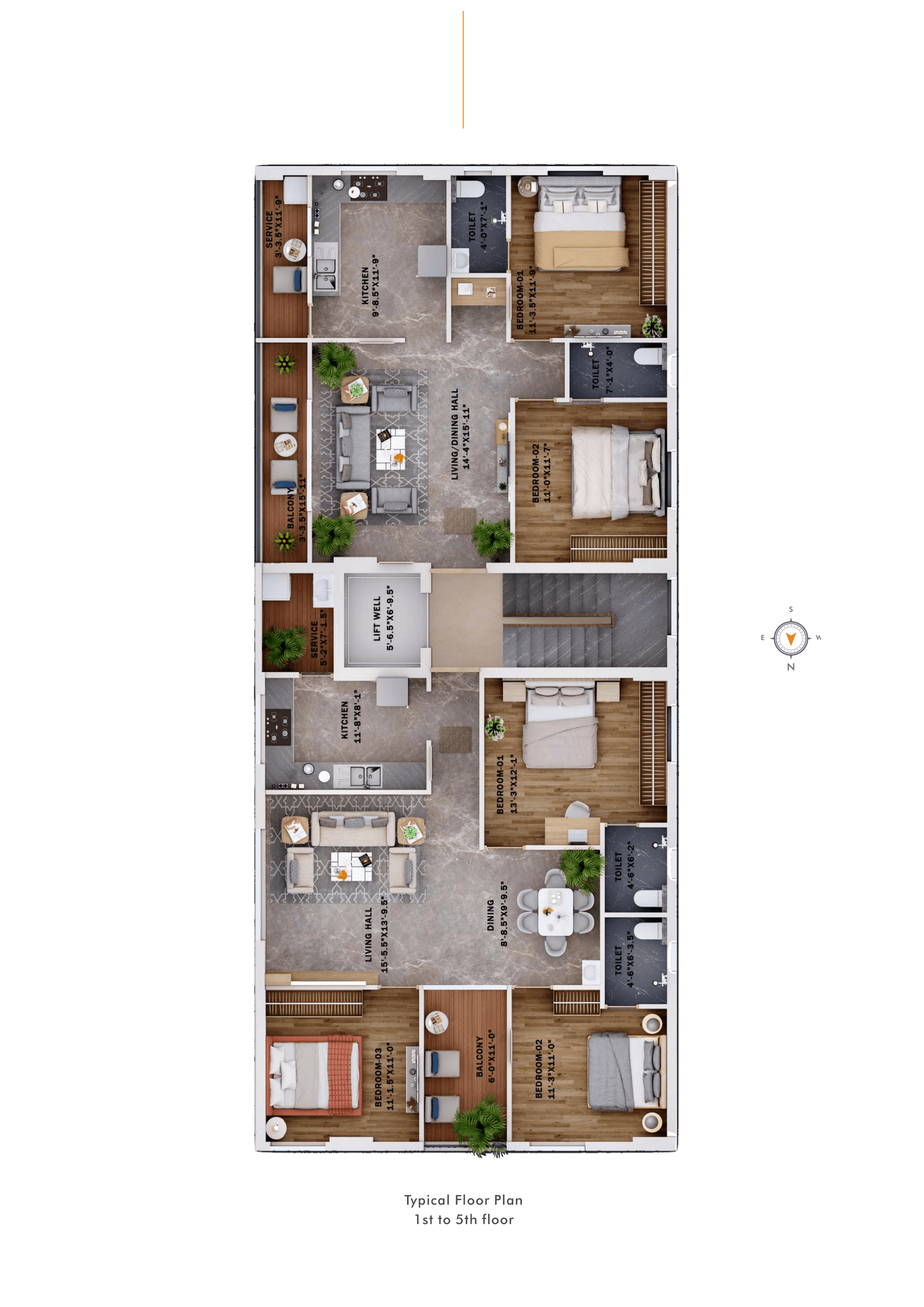 Typical 2 & 3 BHK floor plan