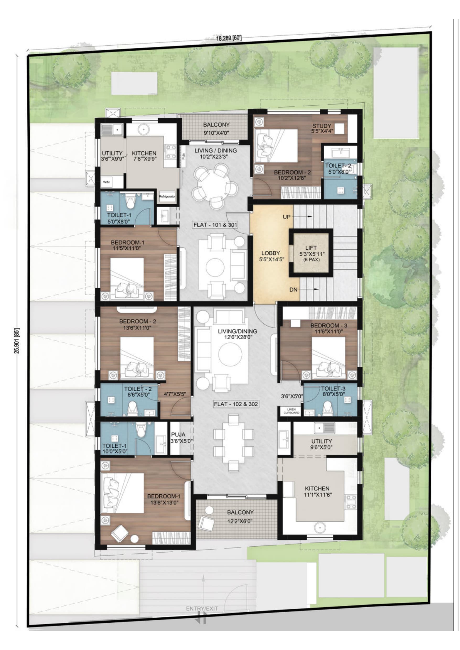 Typical 1st and 3rd-floor plan