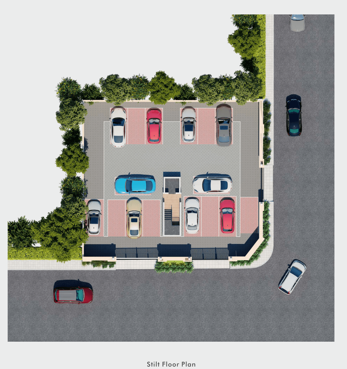 Stilt floor — parking, sit-out and access