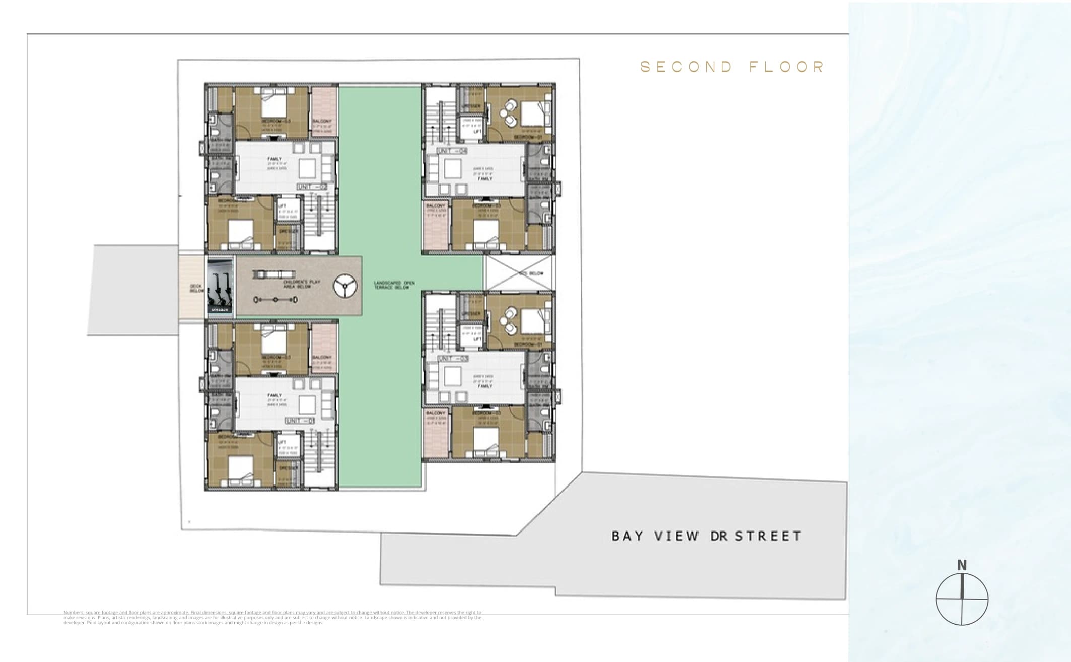 Second floor — bedrooms and family areas
