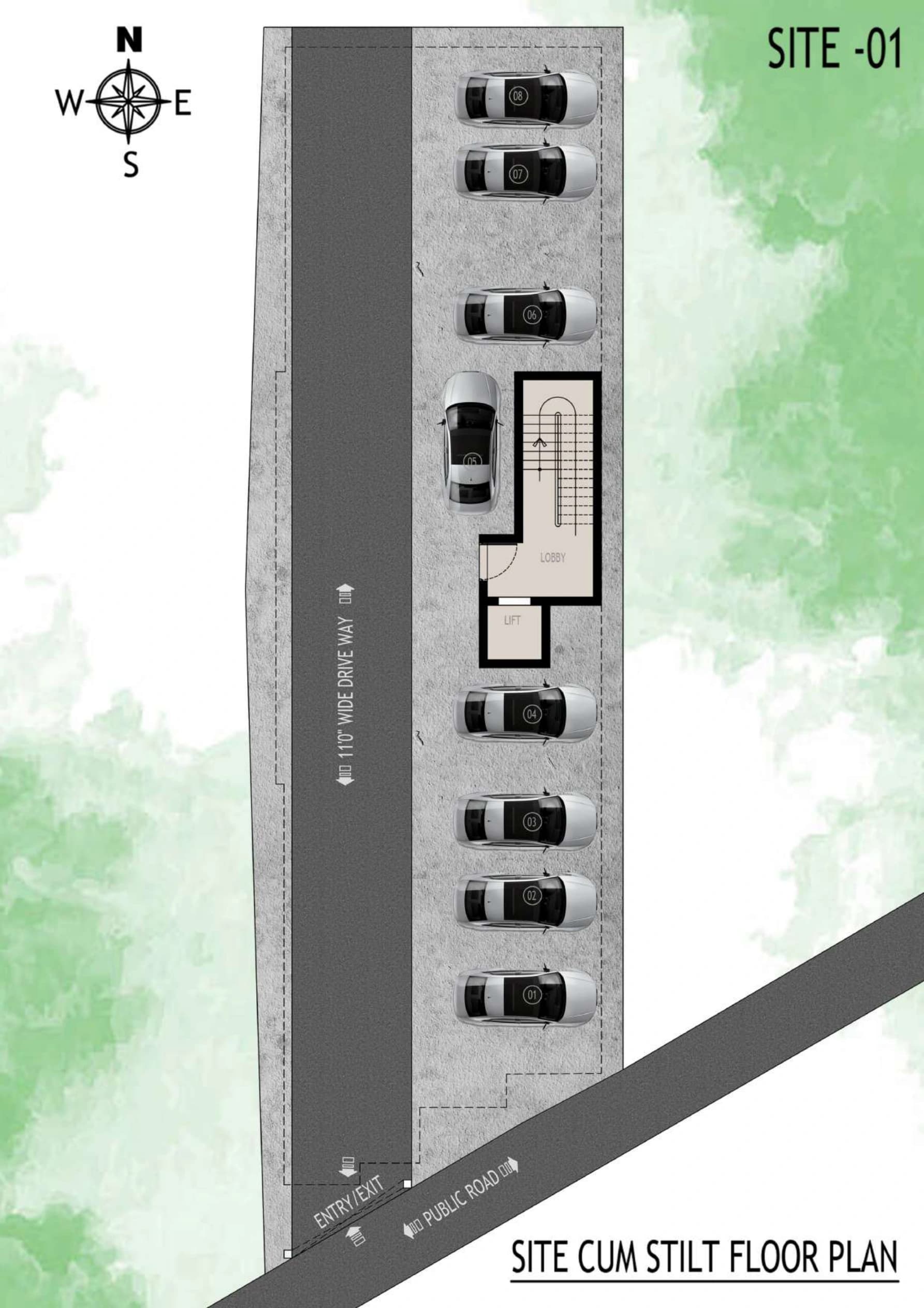 Block A — stilt parking, lobby and lift