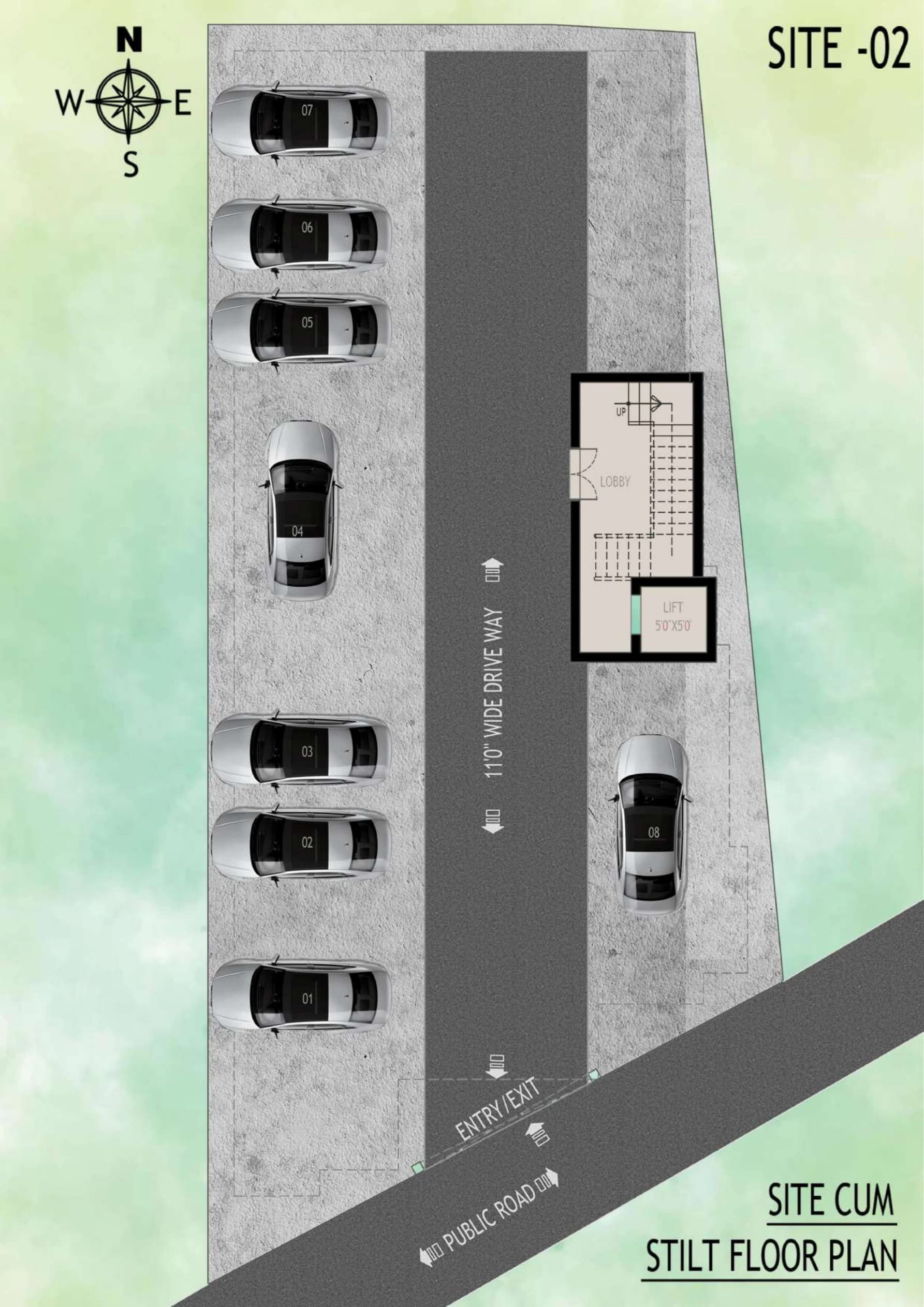 Block B — stilt parking, lobby and lift