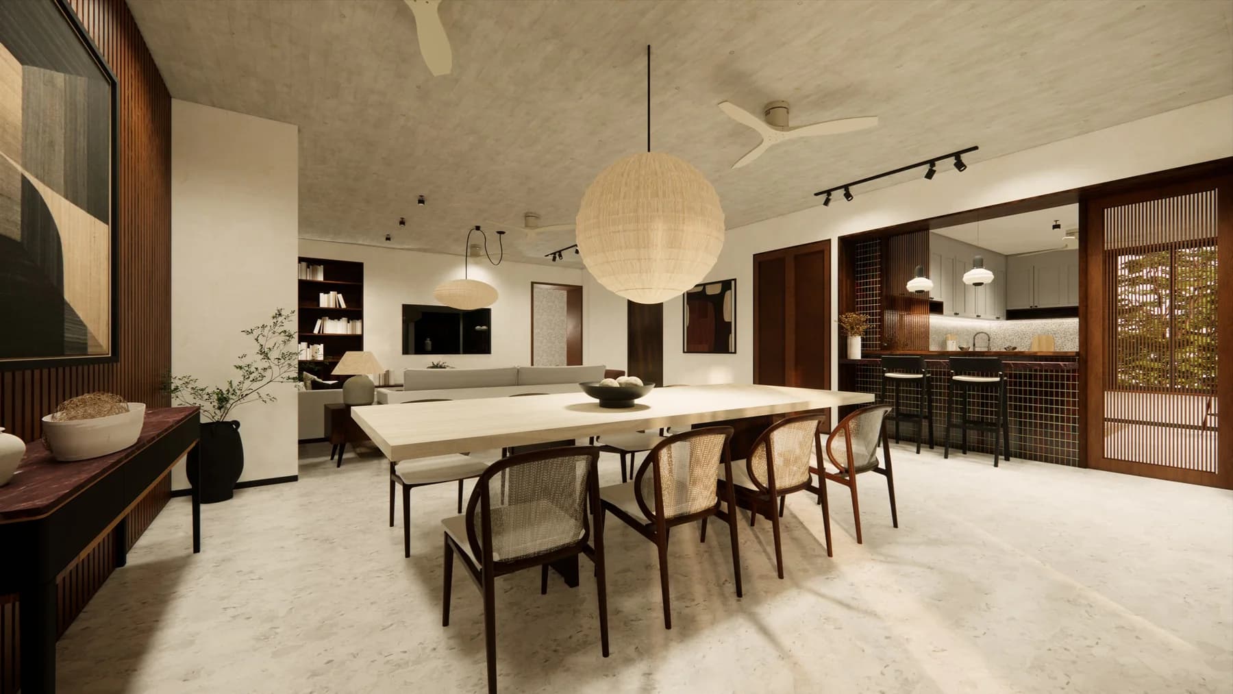 Living and dining — brochure render