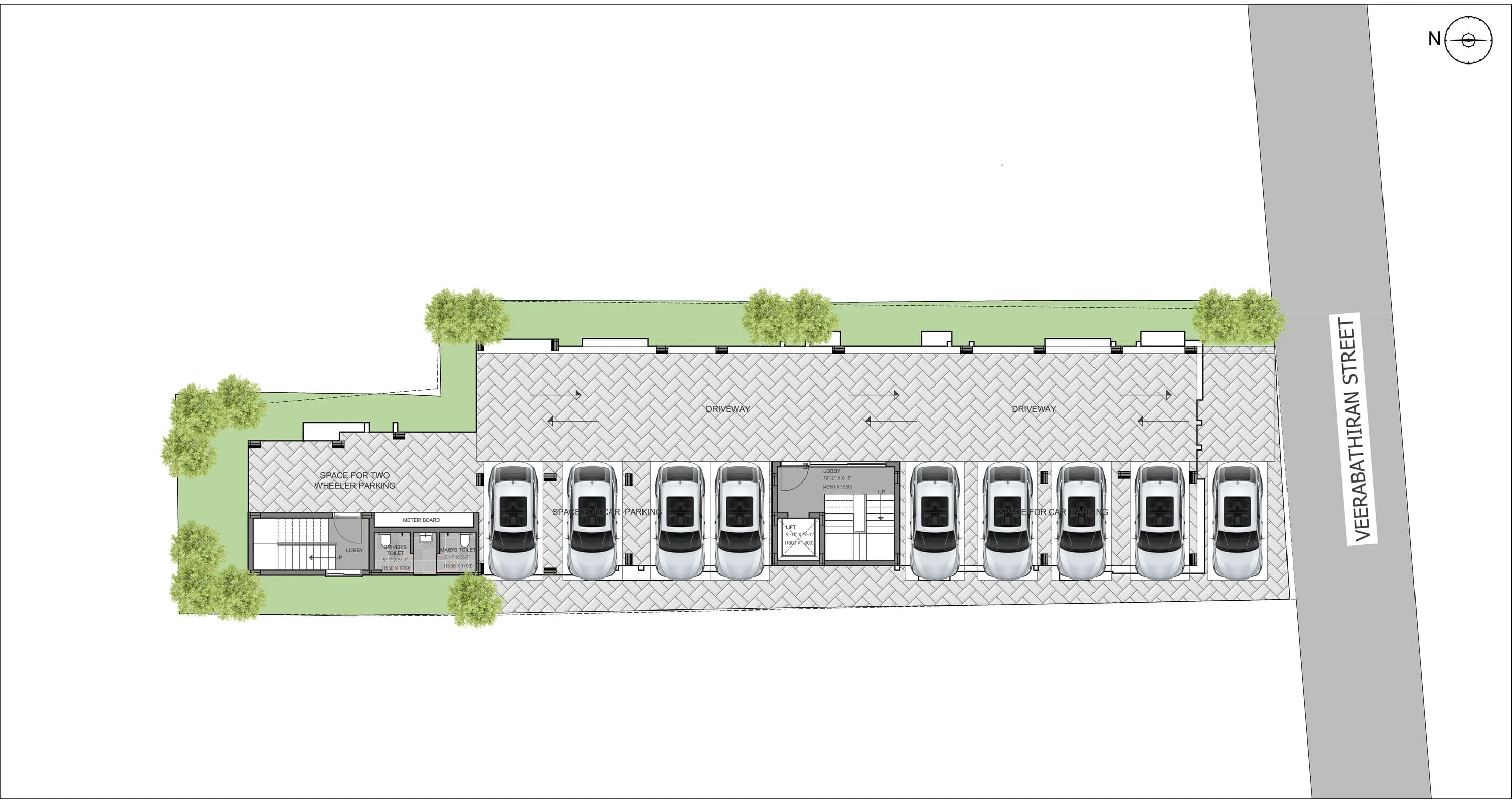 Stilt floor — parking, lobby and lift access