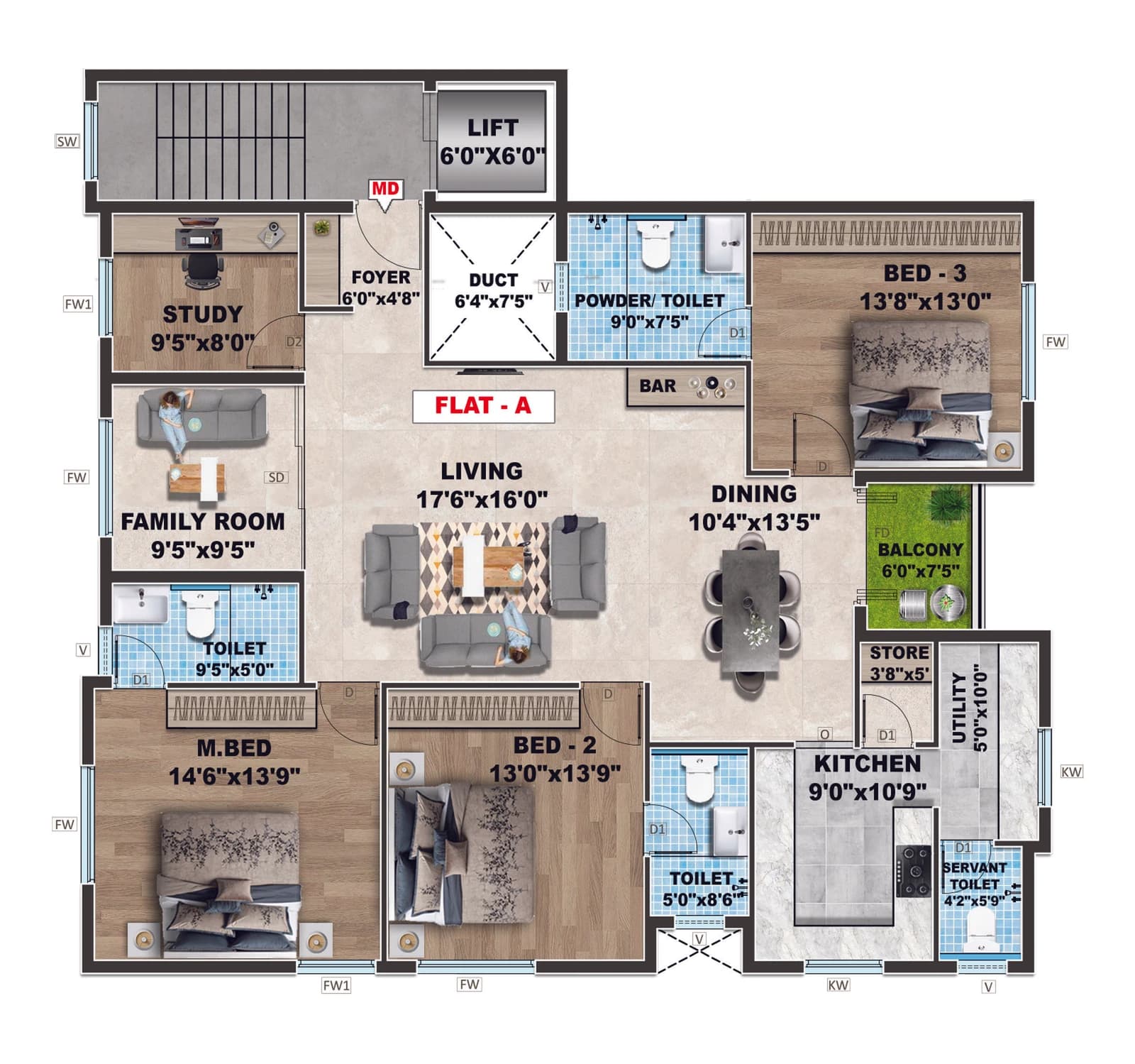 Apartment A — 3 BHK, 2,094 sq.ft.