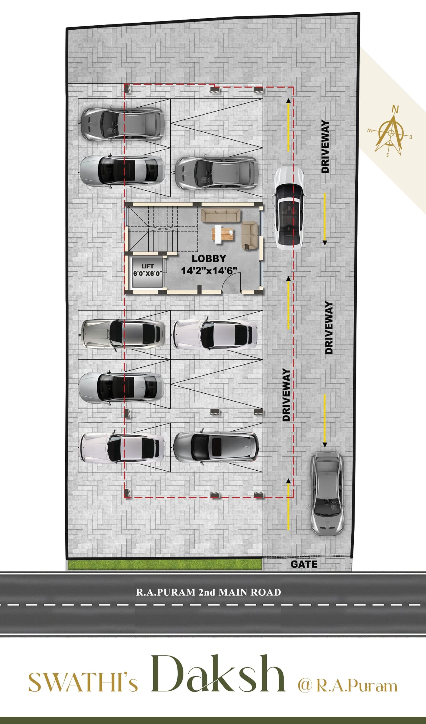 Stilt plan — parking, lift and lobby