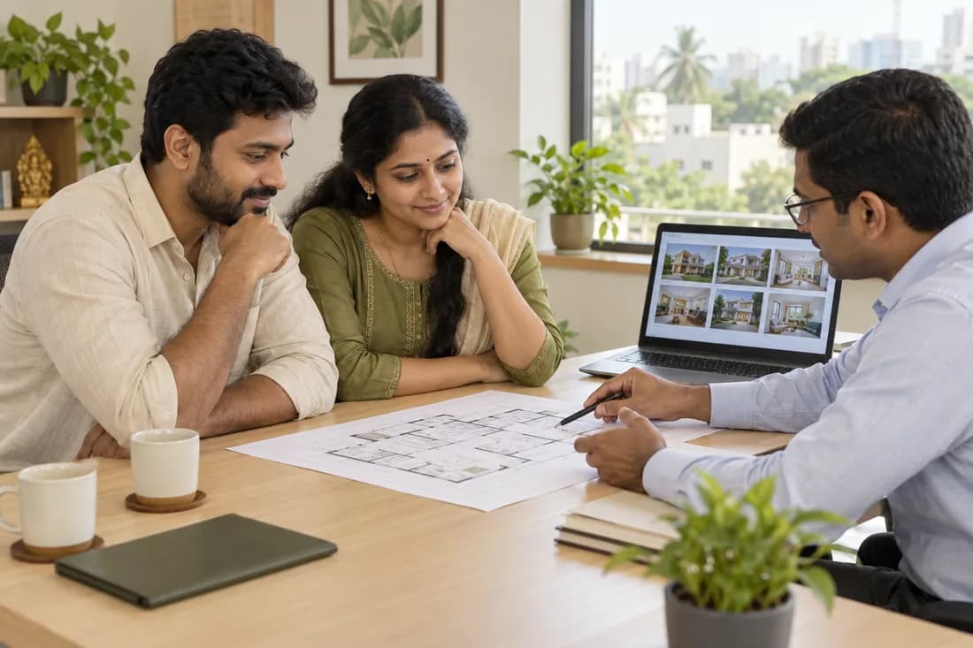 A property advisor helping homebuyers review their requirements