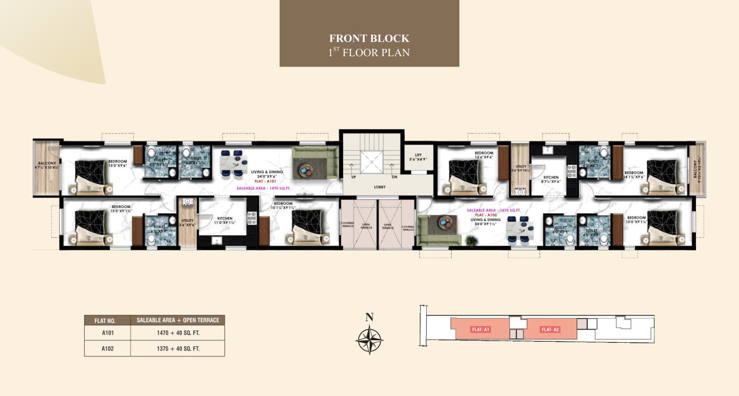 Front block — first floor (A102 area to confirm)