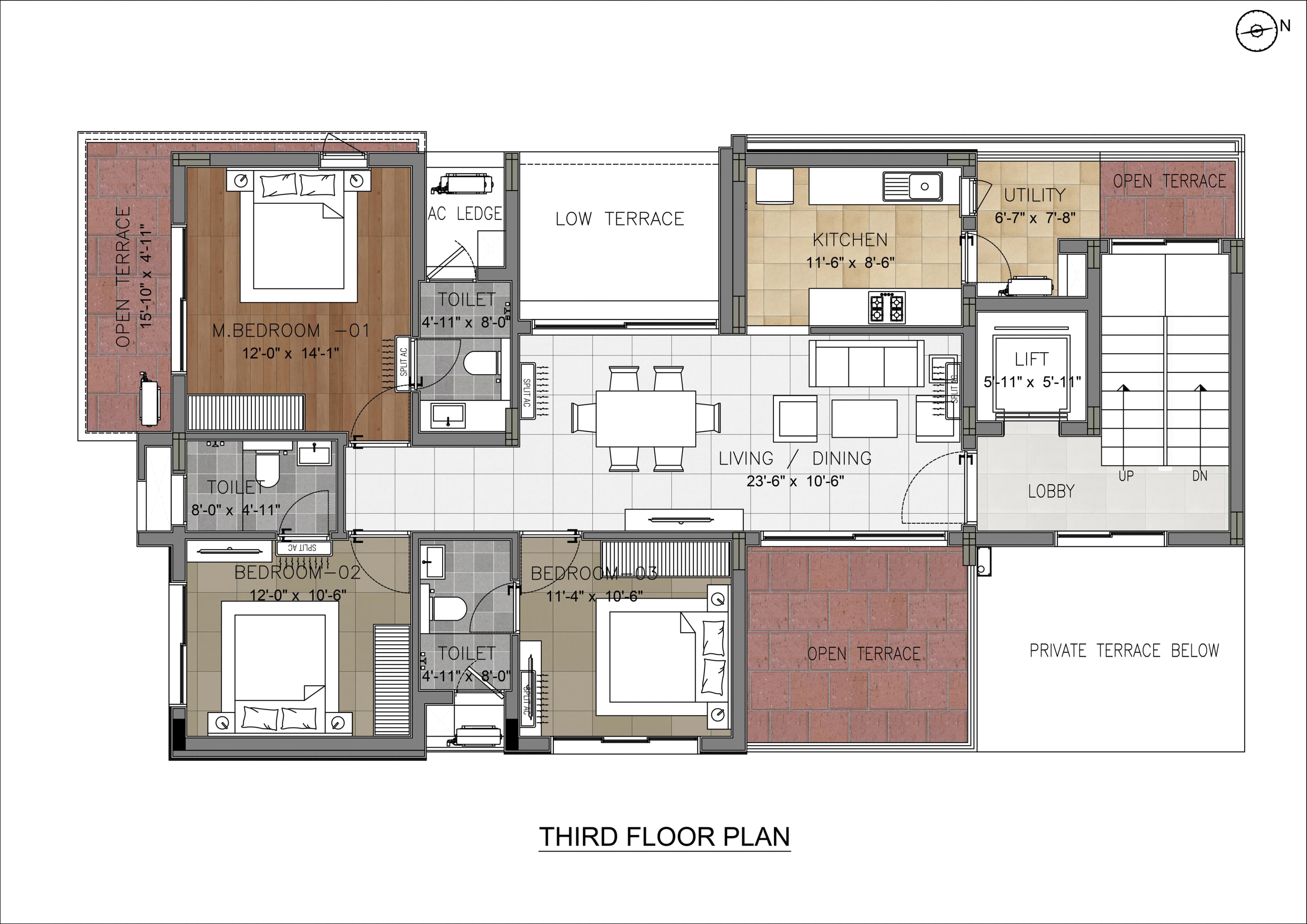 Third floor — 3 BHK, 1,675 sq.ft. BUA