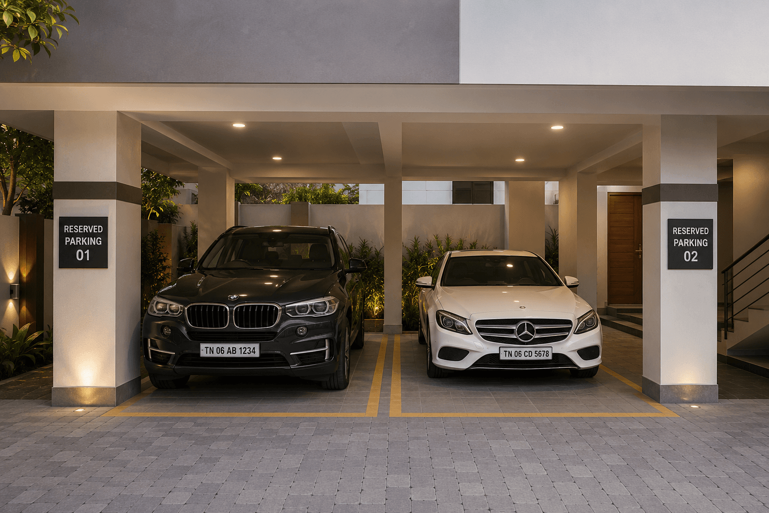 Two reserved covered car parks
