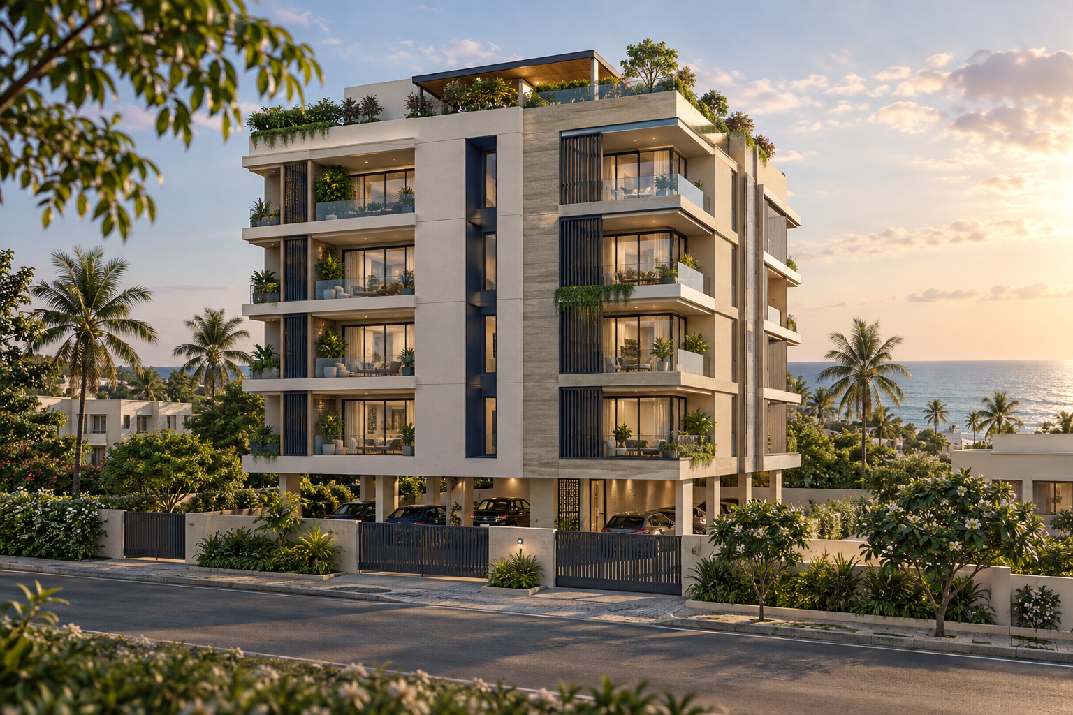 Artist's impression of a low-density coastal apartment project in Kottivakkam